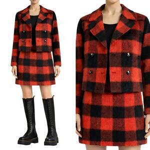 GANNI Jacket and Skirt set buffalo check red and black sz 10 NWOT